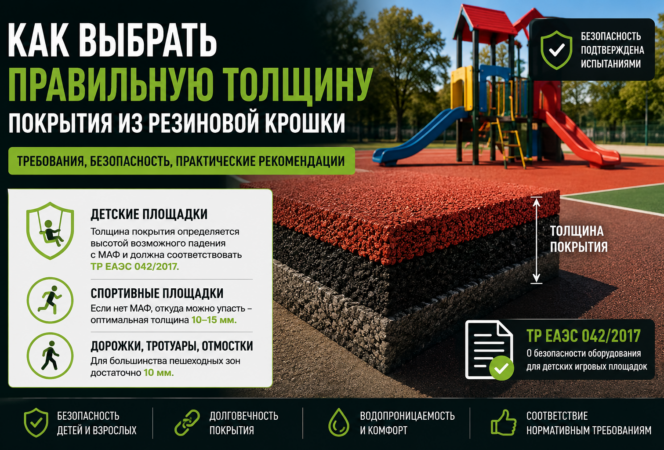Как выбрать правильную толщину покрытия из резиновой крошки: требования ТР ЕАЭС 042/2017, безопасность и практические рекомендации